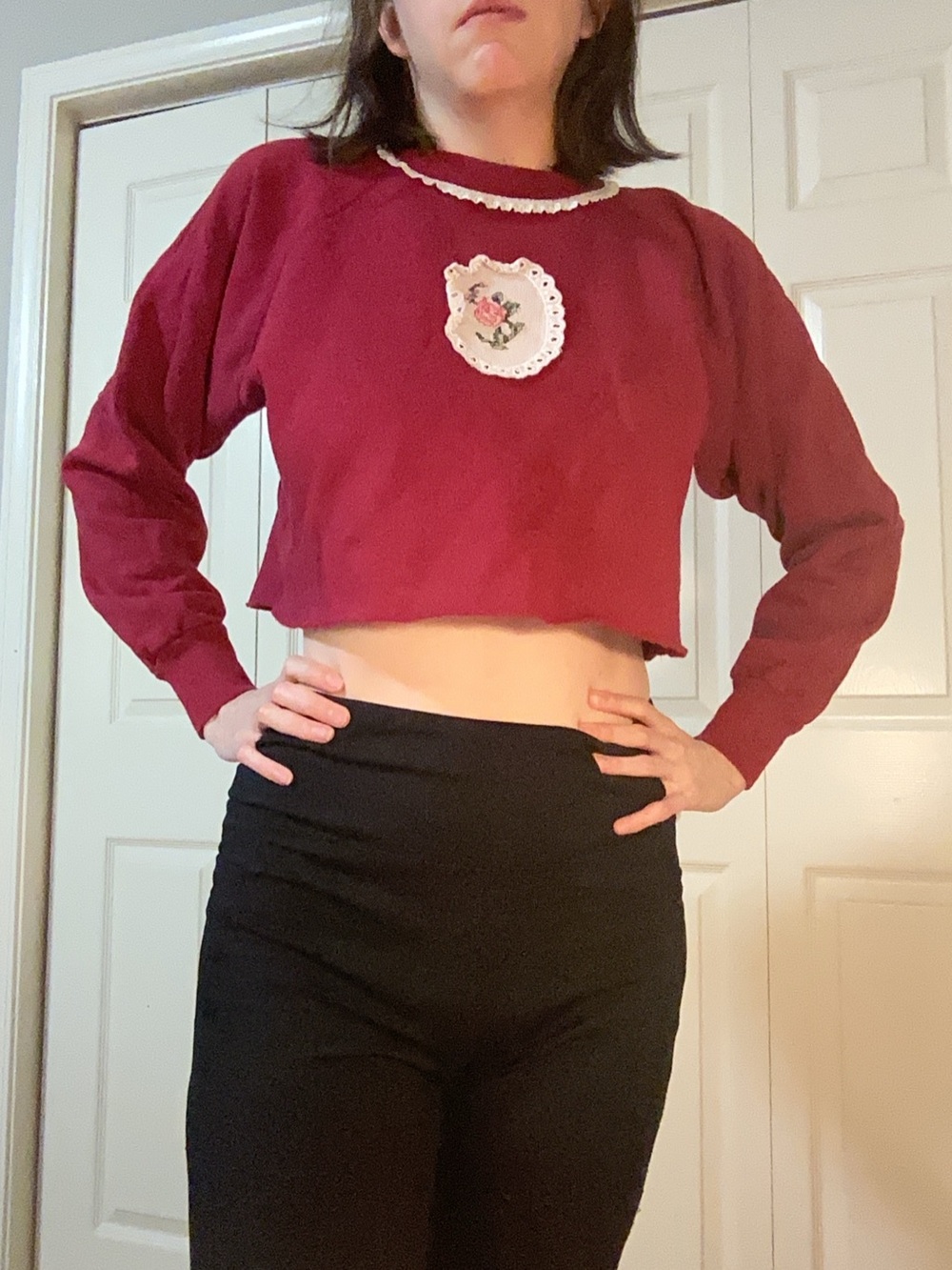 Vintage cropped red needlepoint sweatshirt